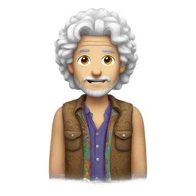 White haired guy with curly hair and hippy outfit  sticker