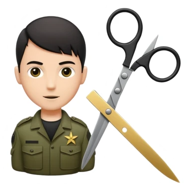 Floating black Scissors cutting in half an idf soldier ID card in 2 parts .hyper realistic sticker