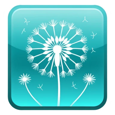 a Tiny compressed Stylized light-turquoise dandelion symbol inside a gradient white square icon, light turquoise borders sticker