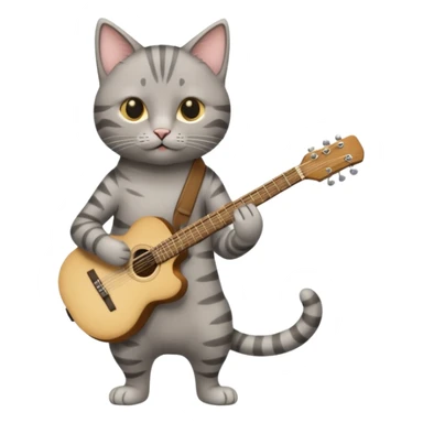 thin grey cat play guitar, long full body sticker