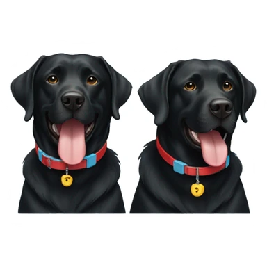 2 happy adult black labradors, one with red collar, one with light blue collar,side by side. sticker