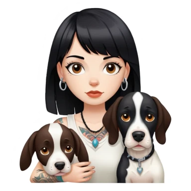 girl with long black  straight bangs hair with tattoo and a Springer dog  and  bull terrier sticker