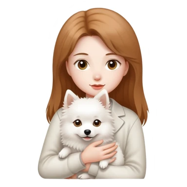 light brown hair girl with pale skin holding a white Japanese spitz dog sticker