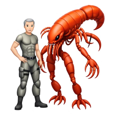 xenomorph alien in lobster skin in man legs, big head sticker