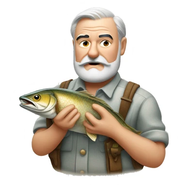 Ernest Hemingway holding a fish in his hands sticker