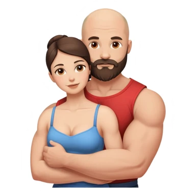 Muscular Bald man with a beard loving on his young beautiful brunette wife  sticker