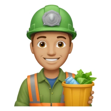 garbage man with green helmet holding garbage  sticker
