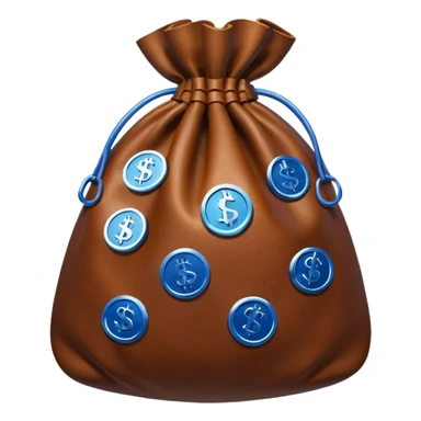 brown money bag with blue coins inside sticker