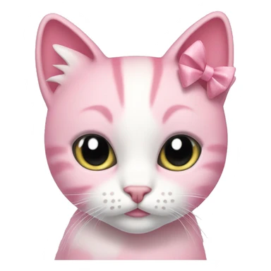 pink cat with white coquette bow sticker