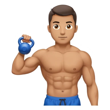 athletic man with blue shorts holding kettlebell sticker