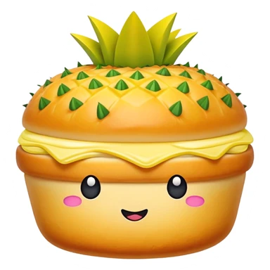 Chinese Pineapple Bun with crispy yellow top crust, simplified emoji style with bold outlines and bright colors, cartoon style Bolo Bao pastry sticker