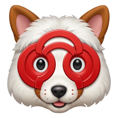 Target store bullseye dog, close-up face, red bullseye around left eye, friendly expression, simple, iconic sticker
