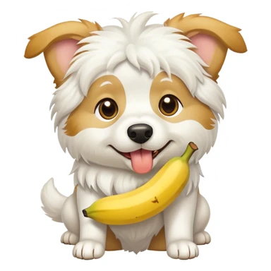 White dog eating a banana sticker