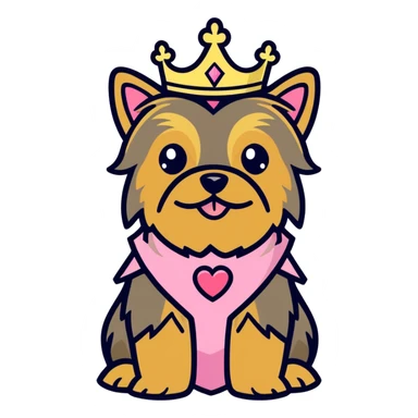 yorkie golden coloring with pink princess crown sticker