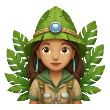 a girl explorer with jungle wearing a large leaf headgear bye  sticker