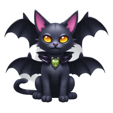   cool edgy kawaii ethereal dark-punk-themed animal vampiric cat-hybrid Fakemon with fangs and bat-wing-ears with a collar full body sticker