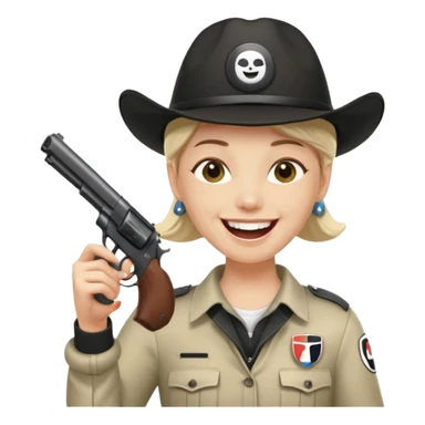Este emoji 😂 de risa pero con gorro del equipo colo colo y una pistola en la mano sticker