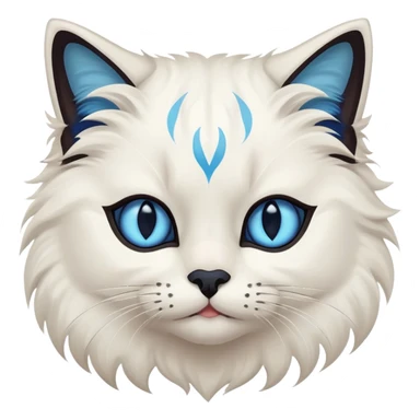 A beautiful white Neva Masquerade cat with blue eyes, dark markings on the face (like a mask), ears, and tail. Fluffy fur, cute expression, stylized as an emoji. Minimal details, flat design, vibrant colors. sticker
