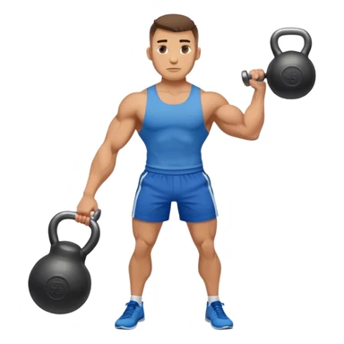 jacked man with blue shorts holding kettlebell sticker