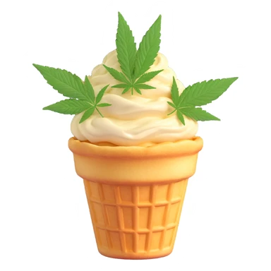 colorful gelato in a waffle cup with cannabis leaf sticker