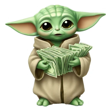 baby yoda holding money sticker