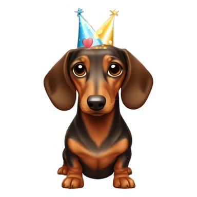 a brown and tan dachshund wearing a party hart  sticker