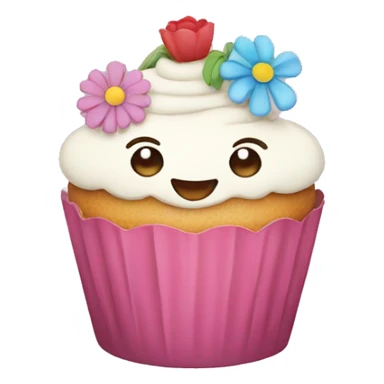 Happy cupcake with flowers on top  sticker