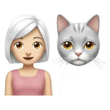Girl with white hair, grey eyes with British grey and white cat sticker