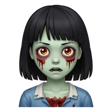 Faça uma zombie menina com franja e cabelo meio comprimido preto sticker