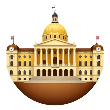 Norwegian Parliament building Stortinget, simplified, yellow and brown colors, iconic round shape, emoji style sticker