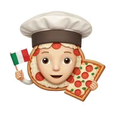 playful cartoon brain wearing a chef's hat holding a slice of pizza with Italian flag colors background sticker
