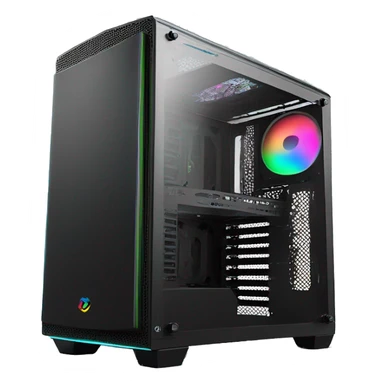 Black gaming PC RGB mid-tower case with glass side panel sticker