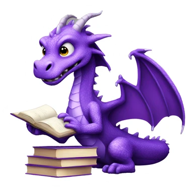 purple dragon holding book sticker