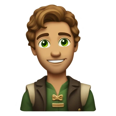 A light-skinned man with piercing green eyes, impeccably styled brown hair, and a confident demeanor is seated in front of the long white paper scroll. sticker