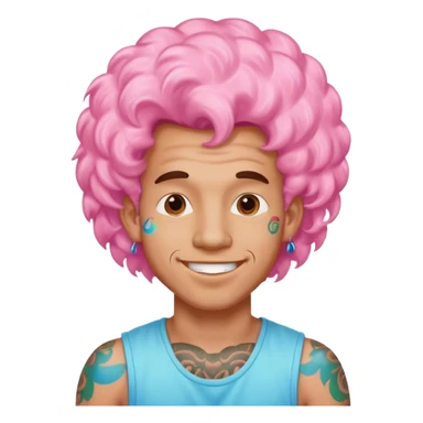 happy colorful puffy haired man made out of cotton candy with braces and tattoos and just face not holding anything sticker
