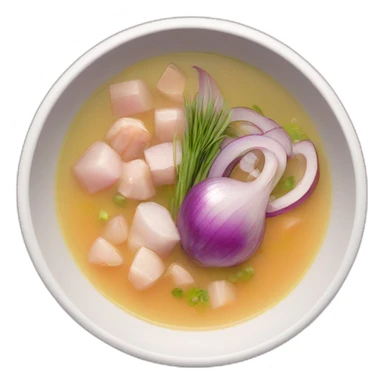 hot soup with the following ingredients red onions, albacore and yucca sticker