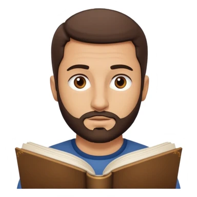 His face has distinct Iraqi features, with round brown eyes and a neatly trimmed short beard.  **Hobbies and Interests:** - He loves reading and enjoys books on literature, philosophy, and wisdom. sticker