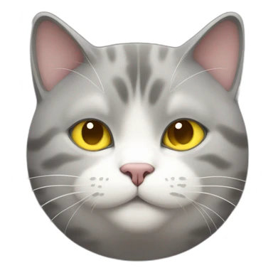 fat female cat with 3 colors, grey, whit and yellow sticker