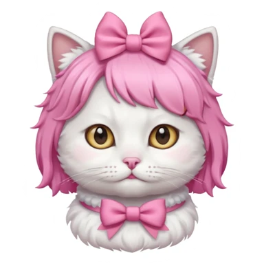 White cat wearing pink wig and bow sticker