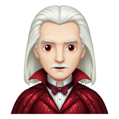 Count Dracula from Universal Monsters with long white hair, dark red sequin outfit sticker