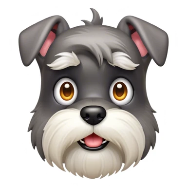 Cinematic Comical Miniature Schnauzer Portrait Emoji, Head tilted dramatically with a comically shocked expression and large, animated eyes, featuring a sharply defined salt-and-pepper fur with exaggerated, humorous eyebrows, simplified yet hilariously detailed, glowing with a bold, playful radiance, high shine, exuding a spirited and cheeky charm, styled with a soft glowing outline, capturing the essence of a Miniature Schnauzer that appears ready to dash into a burst of comic energy! sticker