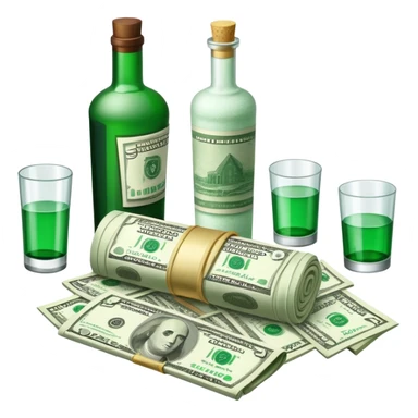 Cocaine residue and rolled up dollar bills and empty liquor bottles sticker