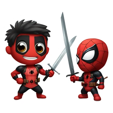 Spider-man with a brave sword playing with Deadpool  sticker