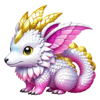 Shiny epic glittery white yellow pink animal-fakemon-creature sticker