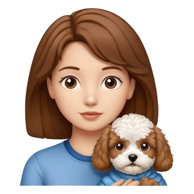 Girl with brown hear with son and maltipoo dog sticker