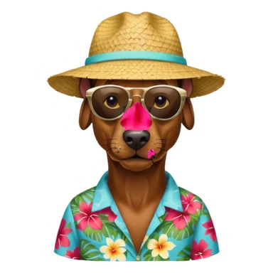 doberman with sunglasses and straw hat, hawaii shirt sticker