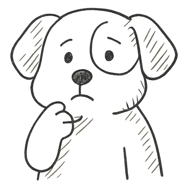 cute brown and white dog with a thinking face sticker