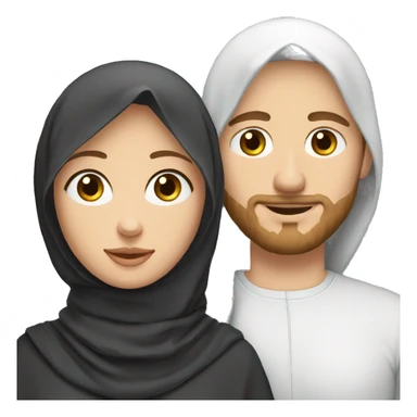 young white European guy with curly black hairs with her wife wear a hijab  sticker