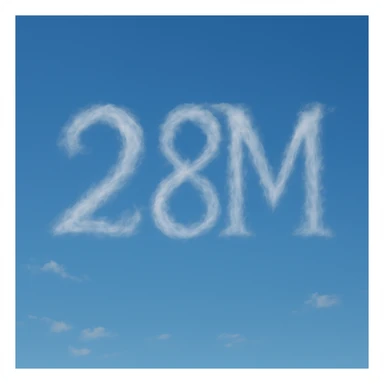 The number two, the number eight, and the letter M formed by wispy clouds, ethereal and light sticker