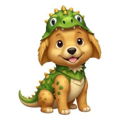 a golden retriever with a dinosaur costume sticker